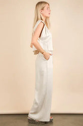 Oatmeal Solid Woven Top & Pants Set | Stylish Outfit, Outfit Sets, $ 55.00, A Moment Of Now™